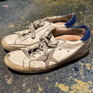Golden Goose Cream and Blue Women’s Sneakers